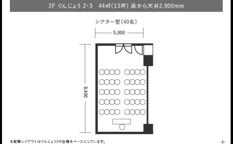 椅子なしのシアター型レイアウトで上映会、講演会、トークショーはいかがでしょうか