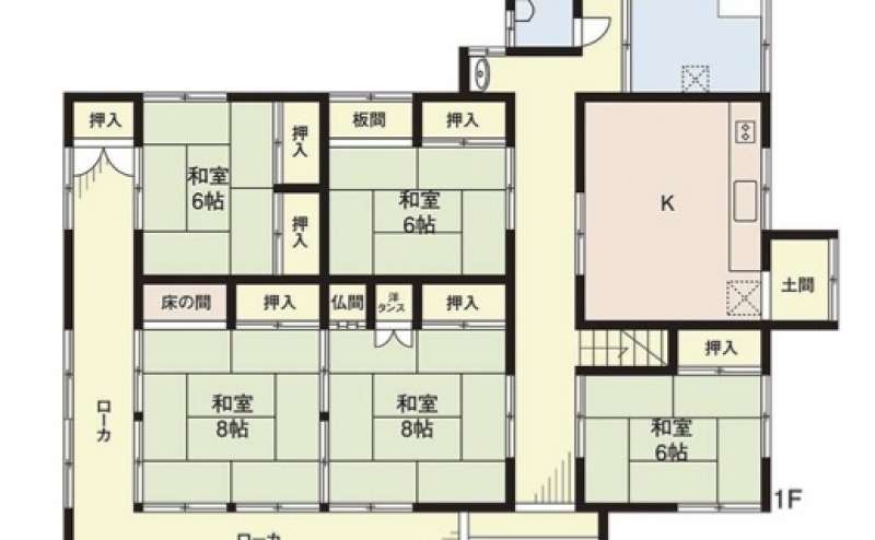 １階の見取り図です。奥の和室は控え室やメークルームとしても重宝です。