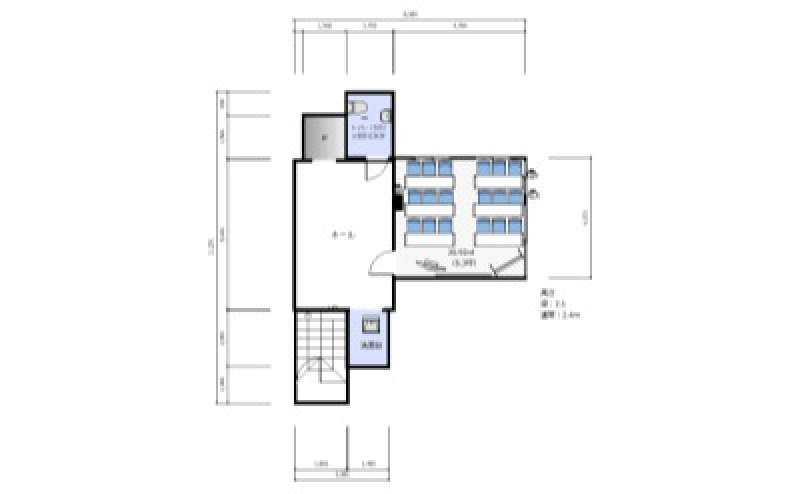 間取り図です。窓が3ヶ所にあり換気もできます。男子トイレは3F、女子トイレは同フロア（4F）にございます