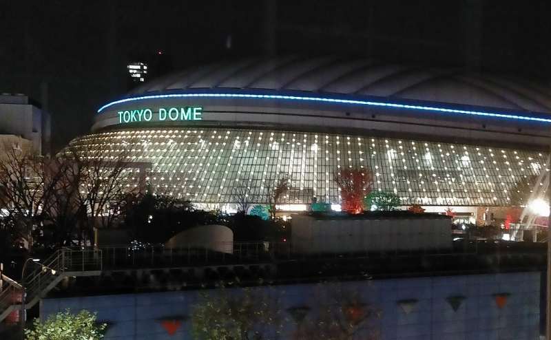 夜は窓越しに東京ドームや遊園地のイルミネーション背景の撮影もできます