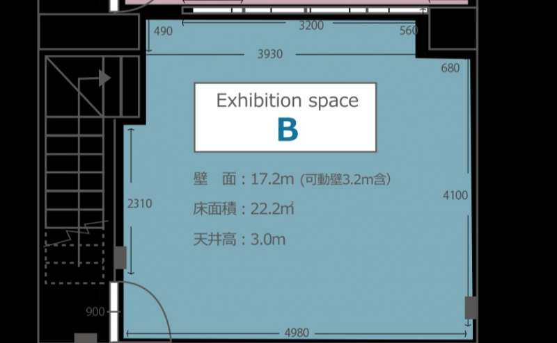 エキシビジョンルームＢの見取り図です 上部のパーテーションでAとつながっています