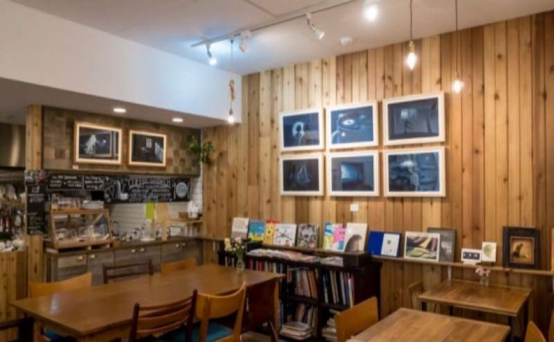 展示の様子。絵本の置いてある棚もご利用可能です。
